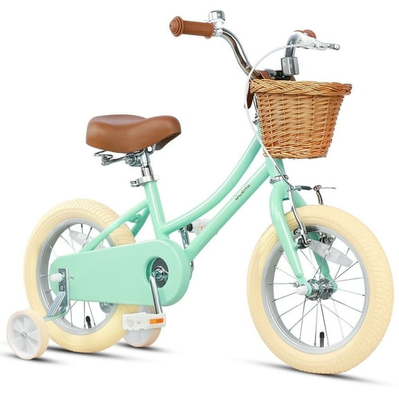 Glerc 16 Inch Little Kids Bike for Age 4 5 6 7 Years Old Girls Retro Vintage Style Bicycles with Basket Training Wheels and Bell, Mint Green