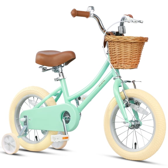 Glerc 18 Inch Kids Girls Bike for 5 6 7 8 9 Years Old Little Girls Retro Vintage Style Bicycles with Training Wheels and Bell, Mint Green