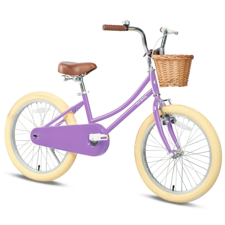 Glerc 18 Inch Kids Girls Bike for 5 6 7 8 Years Old Little Girls Retro Vintage Style Bicycles with Training Wheels and Bell Purple
