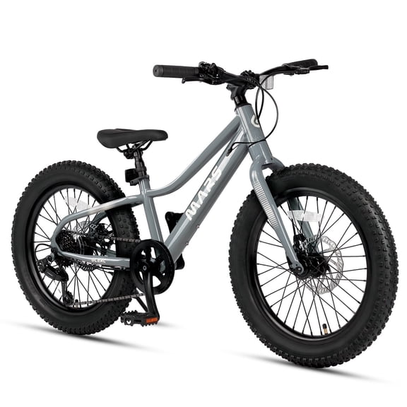 Glerc Mars Kids Mountain Bike, 20 Inch Fat Tire Bike for Teen Ages 6-12 Year Old, Bicycle with 2.8-Inch Wide Tires and 6 Speed Drivetrain,Gray