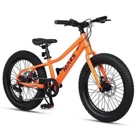 Glerc Mars Kids Mountain Bike, 20 Inch Fat Tire Bike for Teen Ages 6-12 Year Old, Bicycle with 2.8-Inch Wide Tires and 6 Speed Drivetrain,Orange
