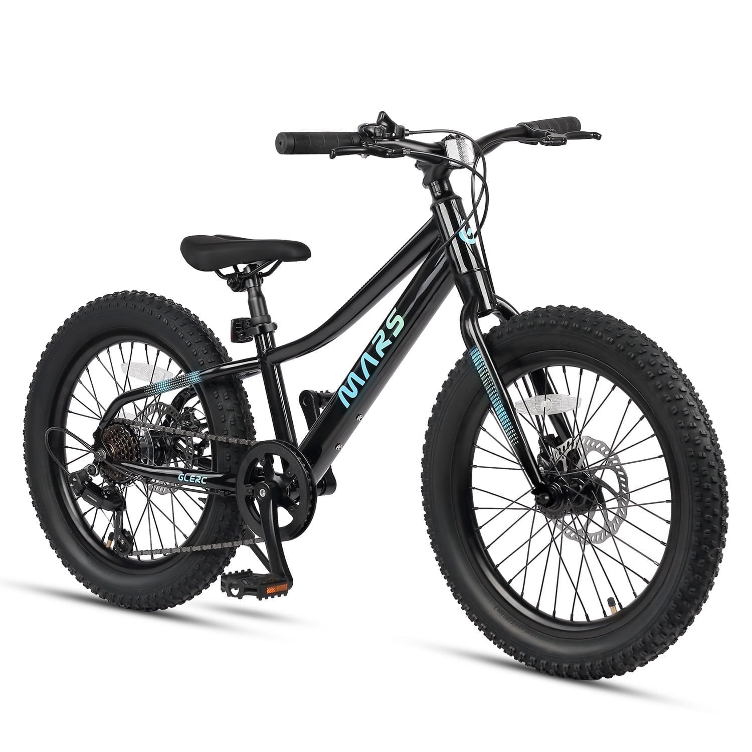 Glerc Mars Kids Mountain Bike, 20 Inch Fat Tire Bike for Teen Ages 6-12 Year Old, Bicycle with 2.8-Inch Wide Tires and 6 Speed Drivetrain,Black