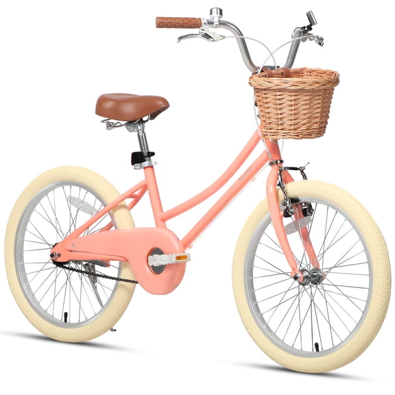 Glerc 20 Inch Kids Girls Bike for 7 8 9 10 11 12 13 Years Old Little Girls Retro Vintage Style Bicycles with Coaster Brake and Bell, Peach