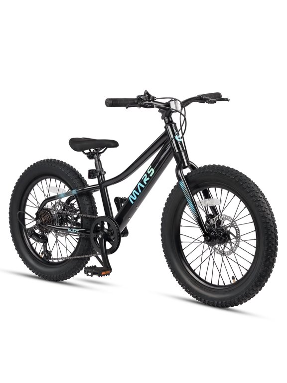 Mars Kids Mountain Bike, 24 Inch Fat Tire Bike for Teen Ages 8-14 Year Old, Bicycle with 2.8-Inch Wide Tires and 6 Speed Drivetrain,Black