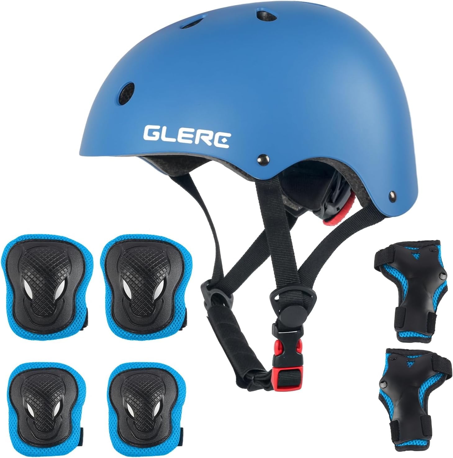 Glerc Kids Sports Helmet with Handguard & Kneepad for Age 3-8 Year Old Toddler and Child, S Size Blue
