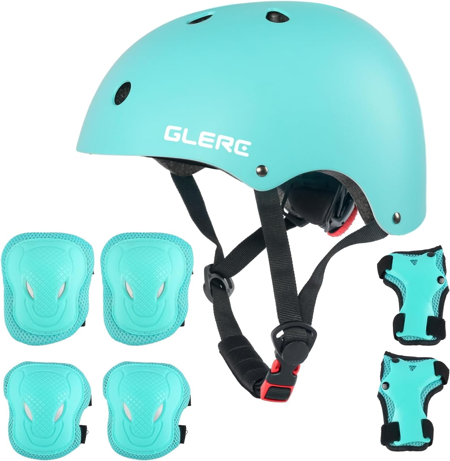 Glerc Kids Sports Helmet with Handguard & Kneepad for Age 3-8 Year Old Toddler and Child, S Size Mint Green
