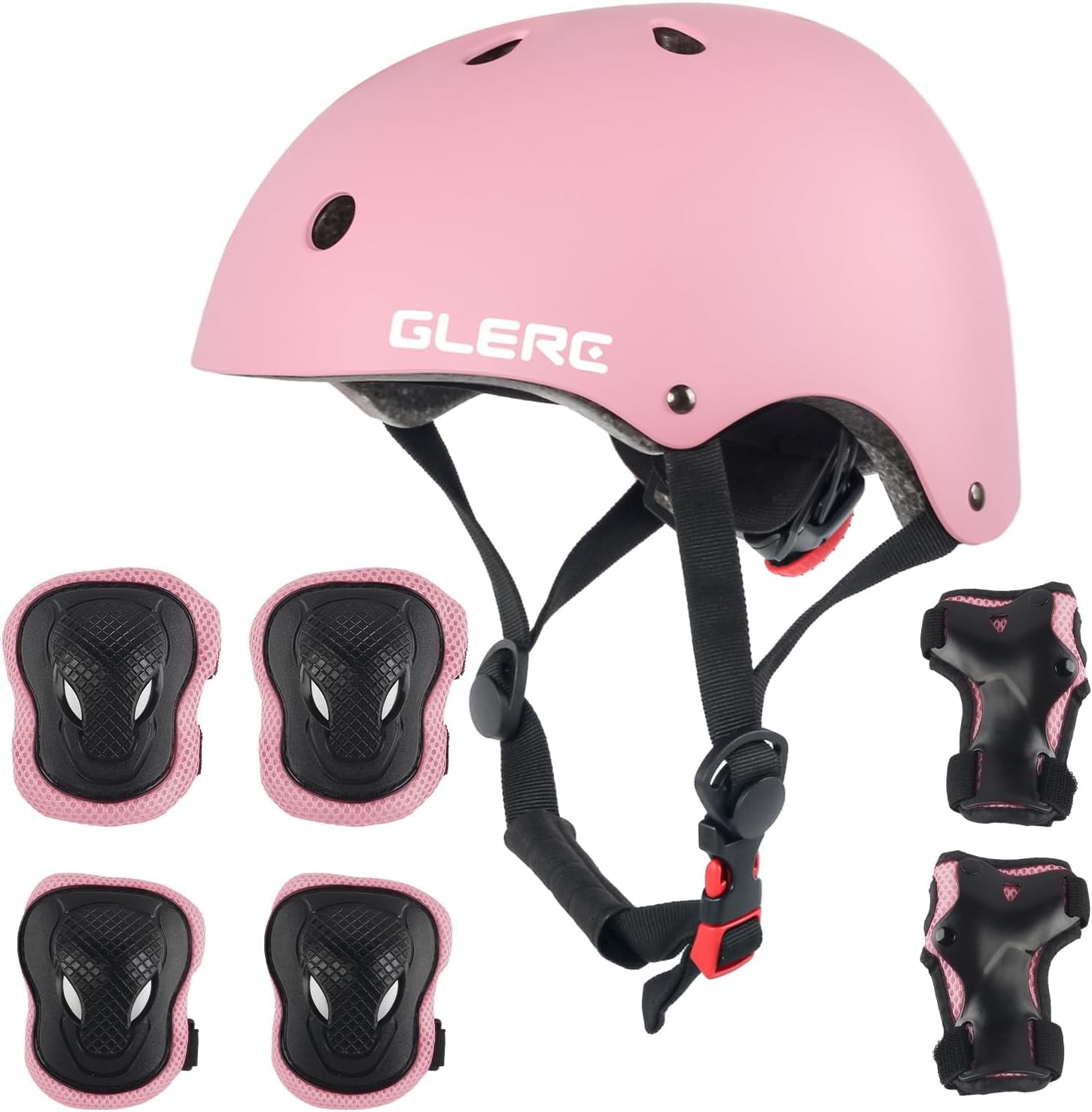Glerc Kids Sports Helmet with Handguard & Kneepad for Age 3-8 Year Old Toddler and Child, S Size Pink