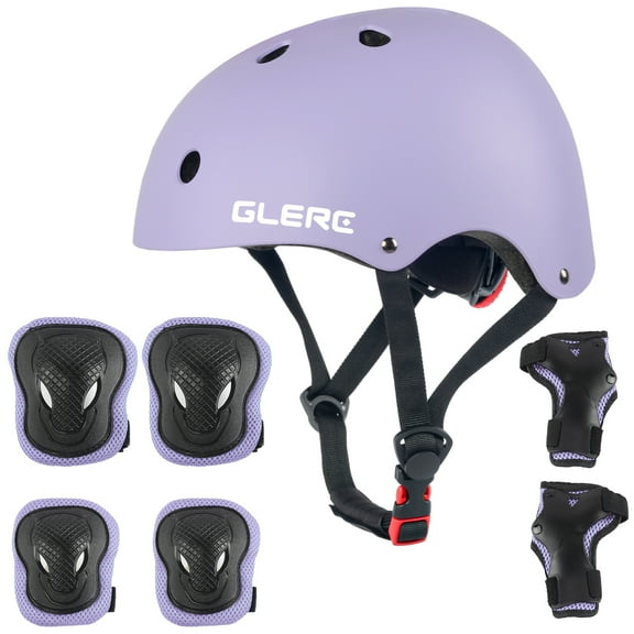 Glerc Kids Sports Helmet with Handguard & Kneepad for Age 8-16 Year Old Toddler and Child, M Size Purple