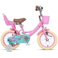 thumbnail interactive-video image 1 of Glerc Maggie 14 inch Kids Girls Bike for Ages 3-5 Years Old Children, Princess Style Kids Bicycle with Doll-Seat & Basket & Training Wheels, Pink, 1 of 14