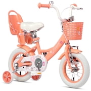 Glerc Maggie 14 inch Kids Girls Bike for Ages 3-5 Years Old Children, Princess Style Kids Bicycle with Doll-Seat & Basket & Training Wheels, Peach