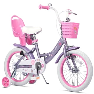 Glerc Maggie 16 inch Kids Girls Bike for Ages 4-7 Years Old Children, Princess Style Kids Bicycle with Doll-Seat & Basket & Training Wheels, Purple