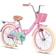 Glerc Maggie 20 Inch Girls Bike Ages 7 8 9 10 11 12 13 Years Old Kids Bicycle Princess Style with Doll-Seat & Basket & Kickstand & Bell for Birthday, Pink