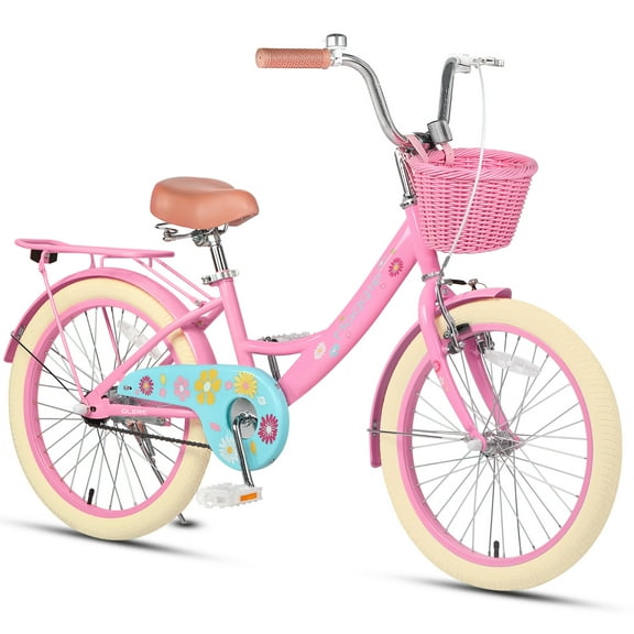 Glerc Maggie Grils Bike, 20 Inch Kids Bicycle for 7-13 Years Old Chlidren, Princess Styles Kids Bikes with Rack & Basket & Kickstand, Pink