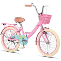 Glerc Maggie Grils Bike, 20 Inch Kids Bicycle for 7-13 Years Old Chlidren, Princess Styles Kids Bikes with Rack & Basket & Kickstand, Pink