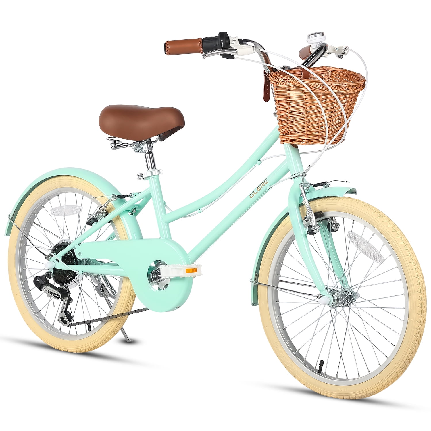 Glerc 20 Girl s Bike for Kids Over 6 Years Teenager Bicycle with Wicker Basket Mint Green Walmart