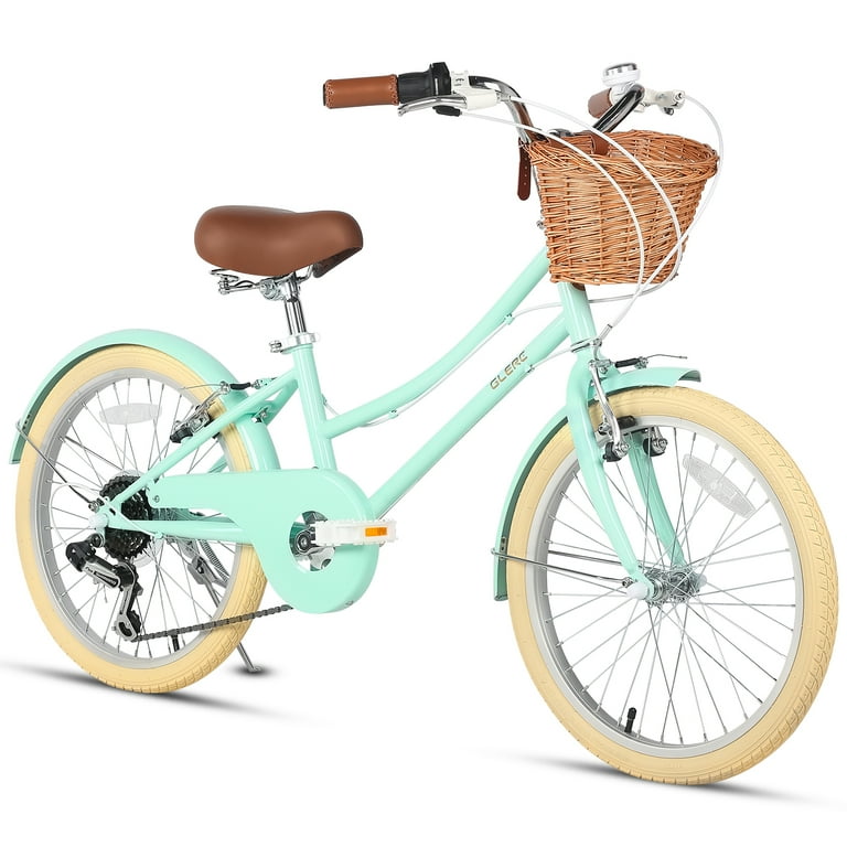 Glerc Missy 20 Girl Bicycle for Youth Over 6 Years Old Kids Teenager with Wicker Basket Mint Green