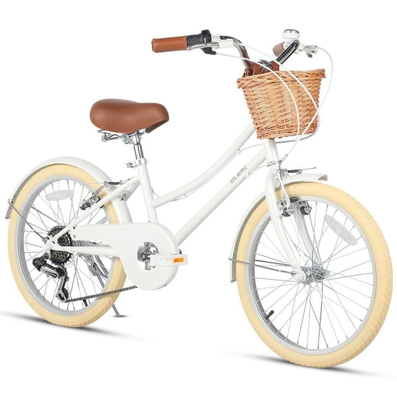 Glerc Missy 20" Girl Bicycle for Youth Over 6 Years Old Kids, Teenager with Wicker Basket,White
