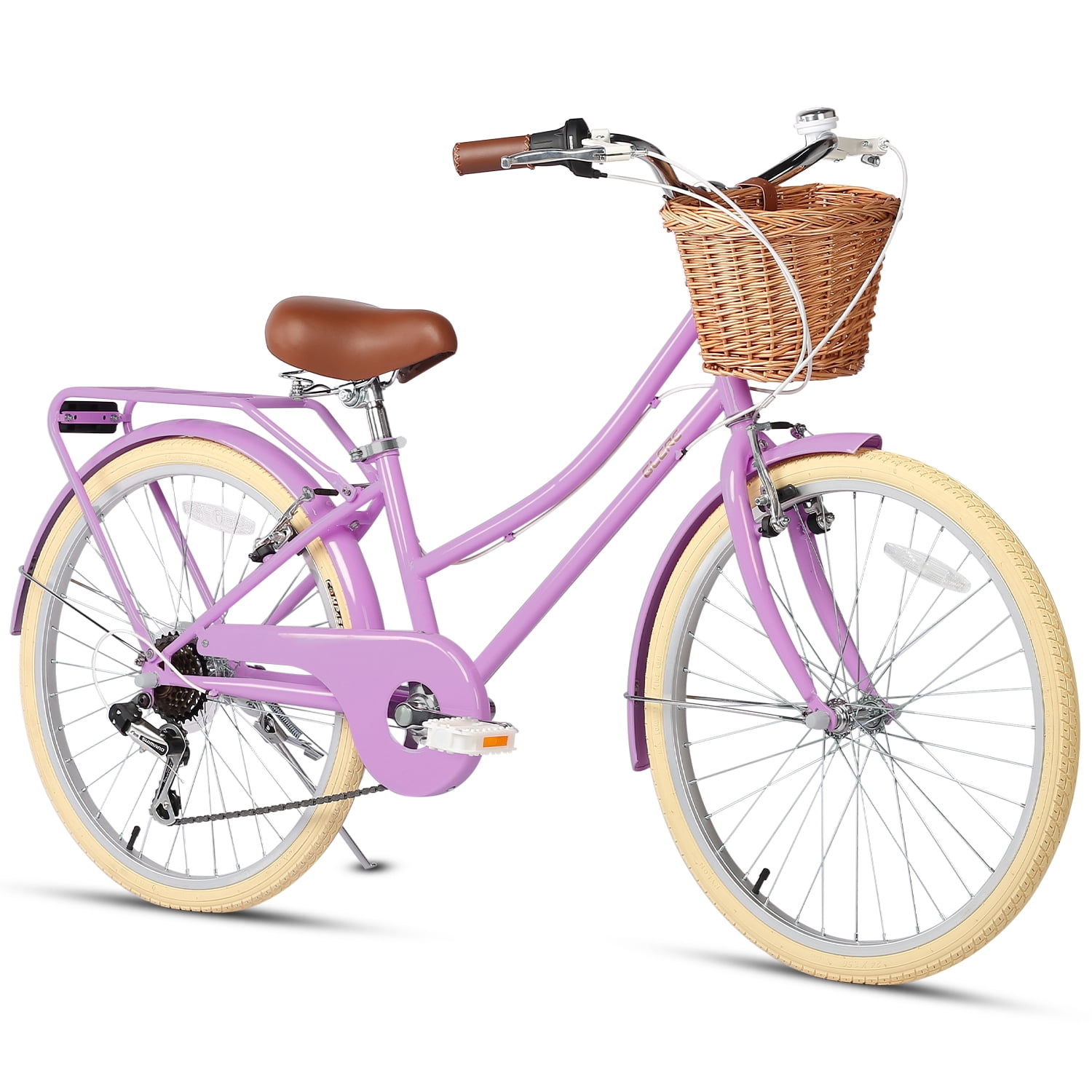 Glerc Missy 20 inch Girl Cruiser Kids Bike 6 Speed Teen Hybrid City Bicycle for Youth Ages 6 7 8 9 10 11 12 Years Old with Wicker Basket Rack Mint Green Walmart