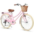 thumbnail image 1 of Glerc Missy 24" Girl Cruiser Kids Bike Shimano 6-Speed Teen Hybrid City Bicycle with Rack for Youth Ages 7 8 9 10 11 12 13 14 Years Old Wicker Basket & Lightweight, Pink, 1 of 14