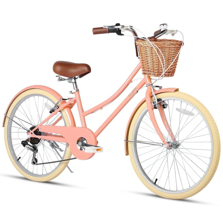 Glerc Missy 24 Girls Cruiser Bike 6 Speed Cruiser Women s Hybird Bicycle for Ages 7 8 9 10 11 Years Old with Wicker Basket. Lightweight Frame and
