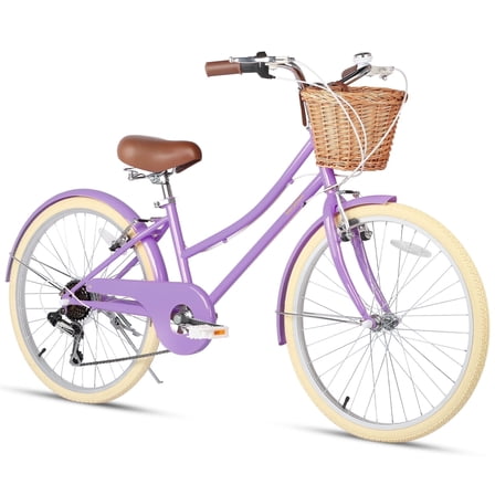 Glerc Missy 24" Girls Cruiser Bike 6-Speed Women's Hybird Bicycle for Ages 7-11 Years Purple