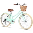 thumbnail image 1 of Glerc Missy 24" inch Girl Cruiser Kids Bike 6-Speed Teen Hybrid City Bicycle for Youth Ages 7 8 9 10 11 12 13 14 Years Old with Wicker Basket & Lightweight,Mint Green, 1 of 7