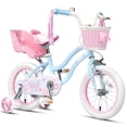 thumbnail image 1 of Glerc Petal Girls Bike, 16 Inch Kids Bike for Ages 4-7 Years Old, Princess Style Kids Bicycle with Training Wheels & Basket & Streamers, Blue, 1 of 11