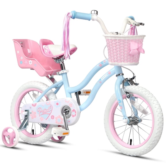 Glerc Petal Girls Bike, 16 Inch Kids Bike for Ages 4-7 Years Old, Princess Style Kids Bicycle with Training Wheels & Basket & Streamers, Blue