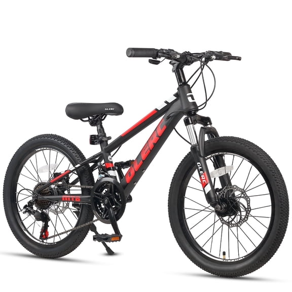 Glerc Skyline 20 Inch Kids Mountain Bike for Boys Girls 6 7 8 9 10 11 12 Years Old, 21-Speed Kid Bicycle with Front Suspension & Dual Disc Brakes & Rugged Frame, Black