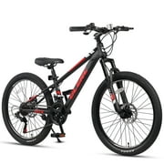 Glerc Skyline 24 Inch Kids Mountain Bike for Boys Girls 10 11 12 13 14 Years Old, 21-Speed Kid Bicycle with Front Suspension & Dual Disc Brakes & Rugged Frame, Black