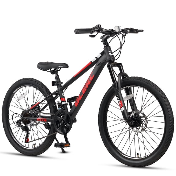 Glerc Skyline 24 Inch Kids Mountain Bike for Boys Girls 10 11 12 13 14 Years Old, 21-Speed Kid Bicycle with Front Suspension & Dual Disc Brakes & Rugged Frame, Black
