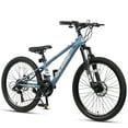 thumbnail image 1 of Glerc Skyline 24 Inch Kids Mountain Bike for Boys Girls 10 11 12 13 14 Years Old, 21-Speed Kid Bicycle with Front Suspension & Dual Disc Brakes & Rugged Frame, Blue, 1 of 13
