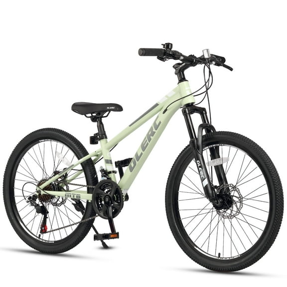 Glerc Skyline 24 Inch Kids Mountain Bike for Boys Girls 10 11 12 13 14 Years Old, 21-Speed Kid Bicycle with Front Suspension & Dual Disc Brakes & Rugged Frame, Green