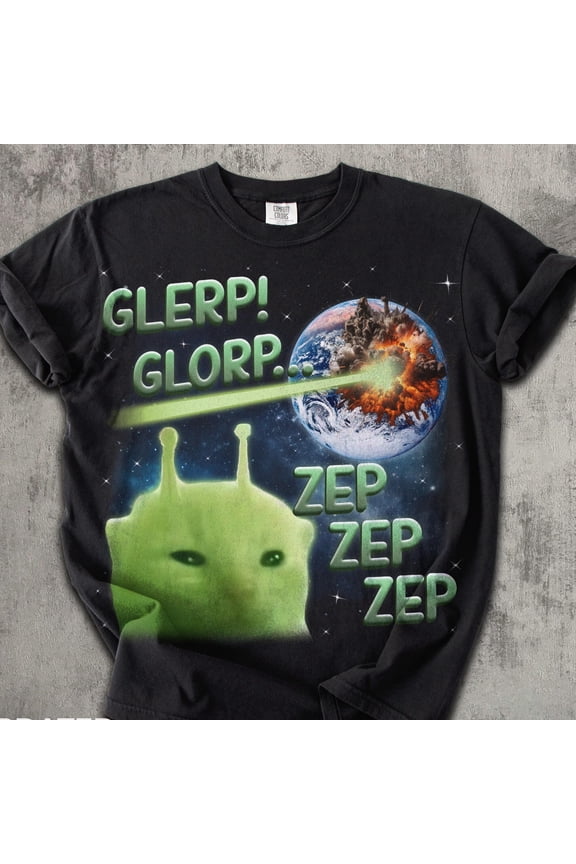Glerp Glorp Funny Alien Cat Meme Tee Shirt Gift for Woman and Man Brainrot Tshirt Weird Sh
