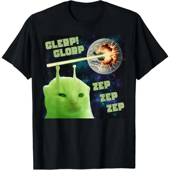 Glerp Glorp Zep Zep Cat Silly Alien Meme Cat Meme Brainrot T-Shirt Gift for Dad,