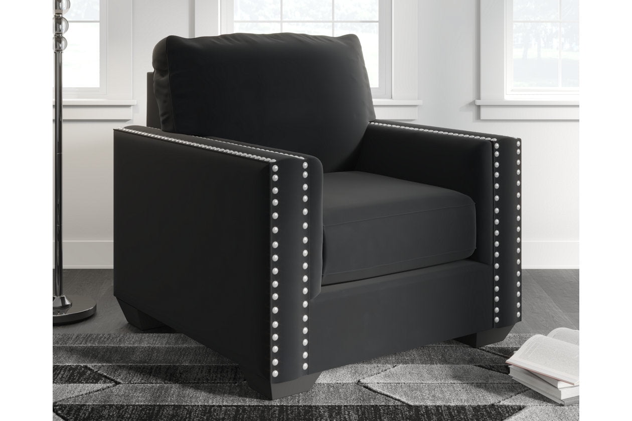 Onyx Black Velvet Stationary Chair with Nailhead Trim