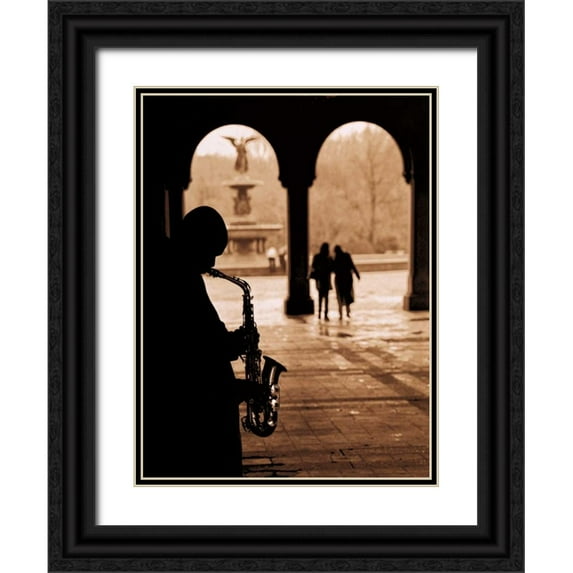 Gleyzer, Sasha 19x24 Black Ornate Wood Framed with Double Matting Museum Art Print Titled - Jazz Courtyard