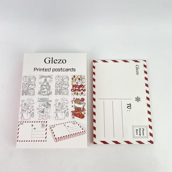 Glezo Printed postcards,Blank Christmas Color Your Own Postcards to Santa 6 Designs Coloring Merry Xmas Greeting Letter Cards, 4 x 6 In