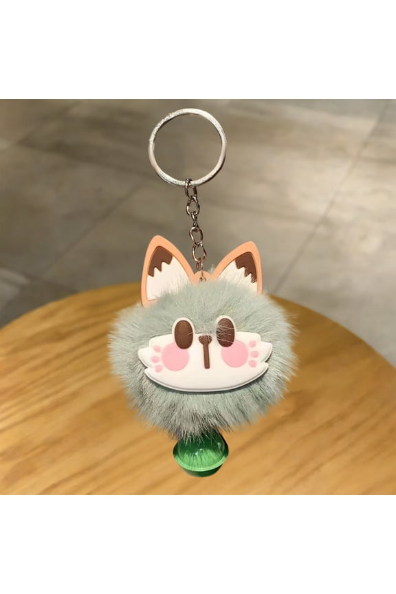 Cute Universal Plush Keychain with Jingle Bell, Cat Plush Pendant for Backpack Purse Keys Handbags, 1.9" Cartoon Style Key Chain New Year Easter Birthday Gifts for Teens Adults