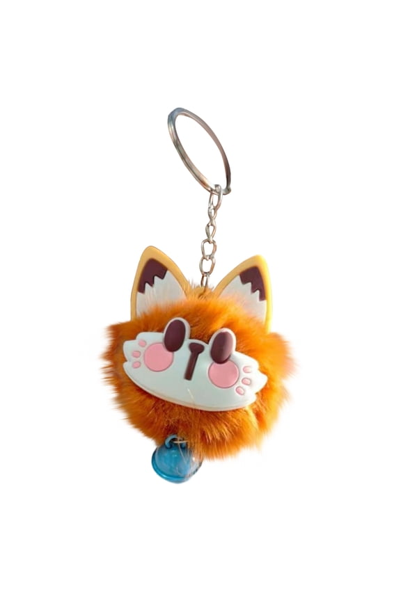 Cute Universal Plush Keychain with Jingle Bell Cat Plush Pendant for Backpack Purse Keys Handbags 1.9" Cartoon Style Key Chain New Year Easter Birthday Gifts for Teens Adults Saffron