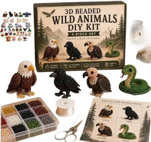 GliJian DIY Animal Beading Kit, Easy DIY Beading Embroidery Kit with 4 Cute Designs, 3D Animal Beadwork Kit for Beginners & Craft Enthusiasts