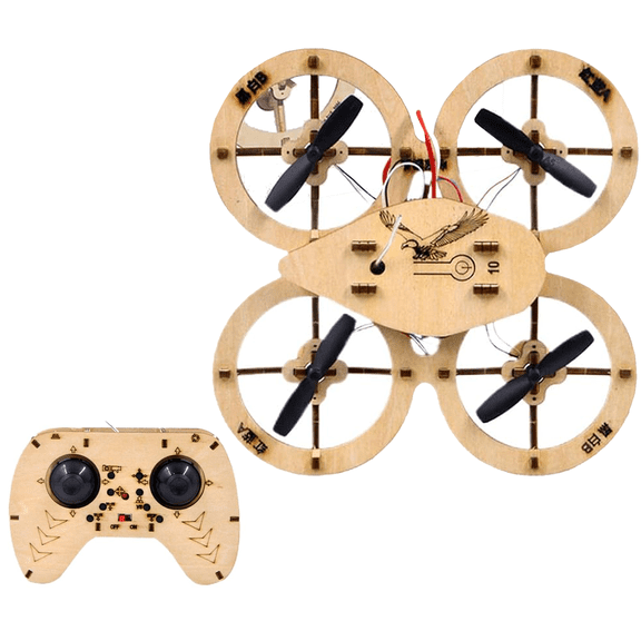 GliJian DIY Wooden RC Drone Kit for Beginners, Educational Flying Quadcopter Model, Remote Control Assembly, Creative Building Blocks Aircraft
