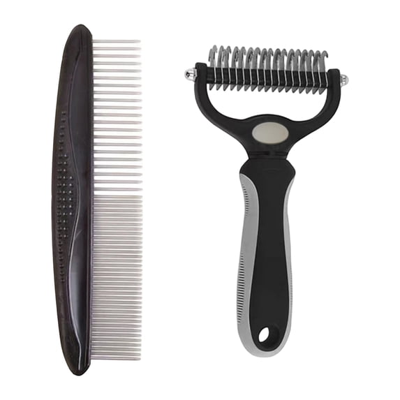 GliJian Double-Sided Pet Grooming Rake,Dematting Undercoat Rake for Dogs and Cats, 2-in-1 Dematting Comb, Pet Grooming Rake for Long Hair Pets