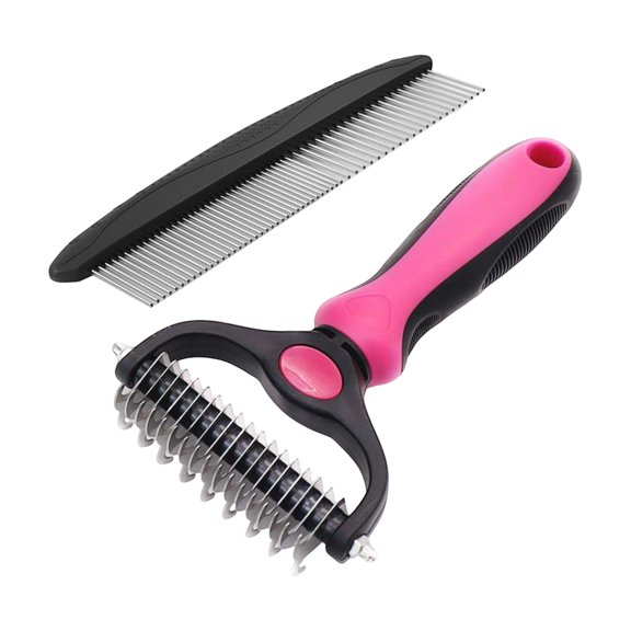 GliJian Double-Sided Pet Grooming Rake,Dematting Undercoat Rake for Dogs and Cats, 2-in-1 Dematting Comb, Pet Grooming Rake for Long Hair Pets