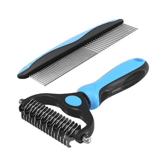 GliJian Double-Sided Pet Grooming Rake,Dematting Undercoat Rake for Dogs and Cats, 2-in-1 Dematting Comb, Pet Grooming Rake for Long Hair Pets