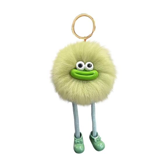 GliJian Eye Catching Furry Keychain, Portable Key Chain Accessory for Women 3.9" Sausage Mouth Plush Pendant with Long Legs Backpack Decor Light Green