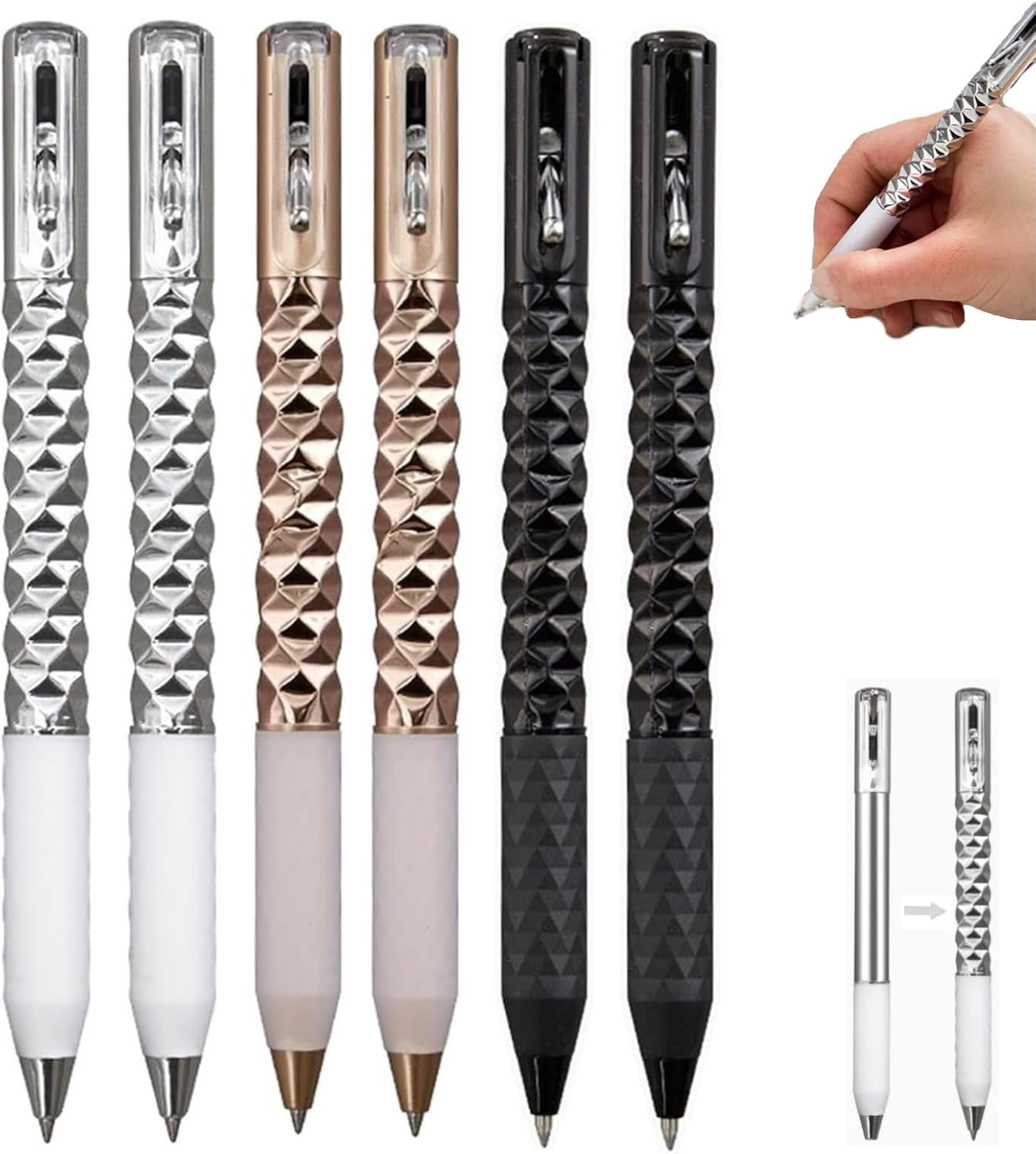 GliJian Geometric Decompression Pen, Funny Geometric Metal Crinkle Pen, 0.5mm Retractable Metals Shape Shifting Switch Pens for Writing and Drawing