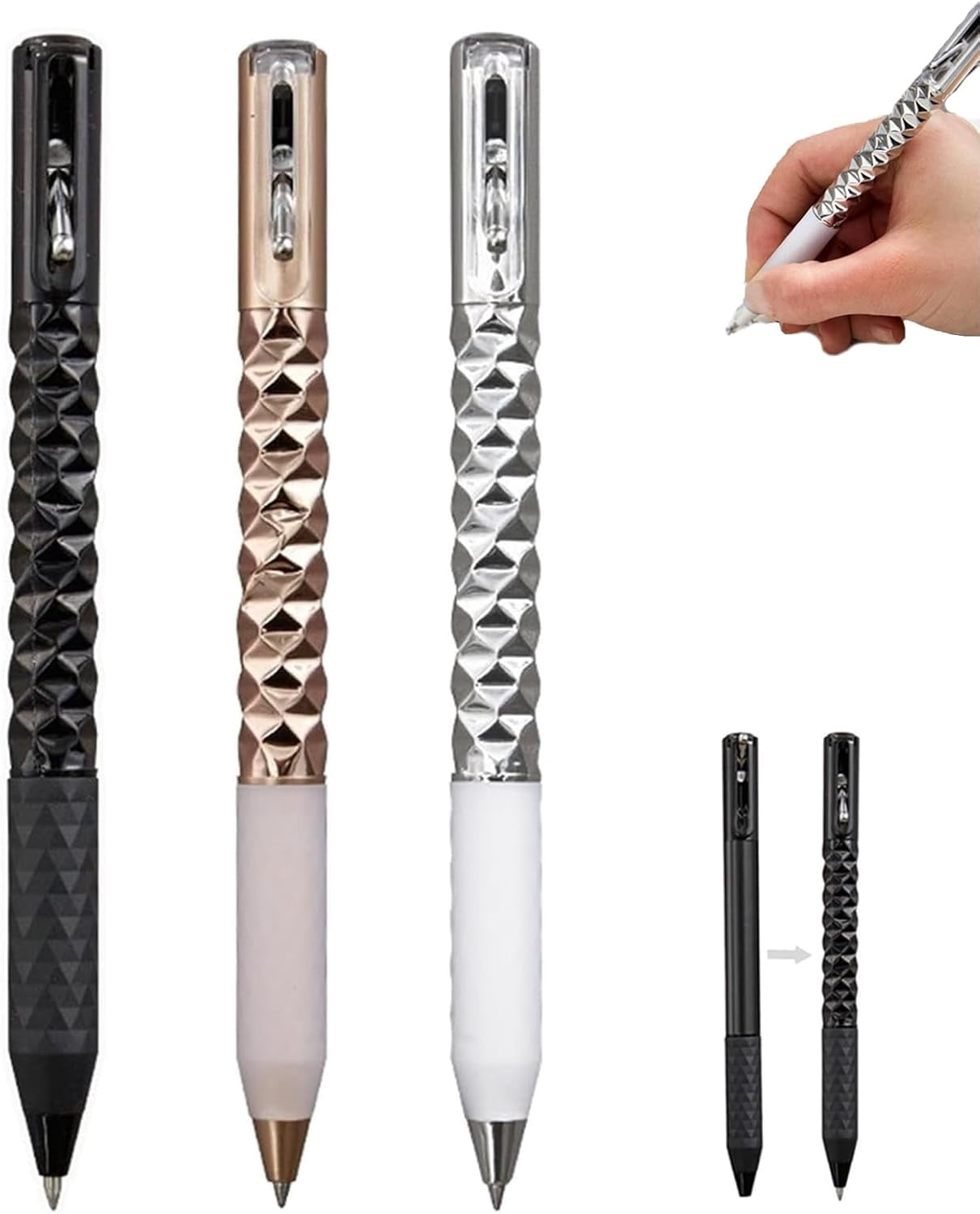 GliJian Geometric Decompression Pen, Funny Geometric Metal Crinkle Pen, 0.5mm Retractable Metals Shape Shifting Switch Pens for Writing and Drawing
