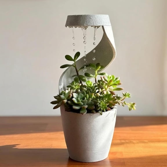 GliJian Modern Cloud Watering Planter, Architectural Slow-Drip Desk Pot, Self Watering Planter, Fun Spiral Planters with Slow Drip Rain Effect