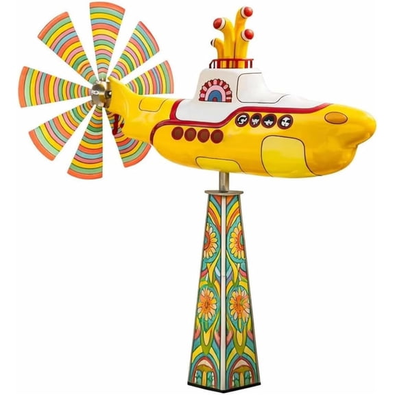 GliJian Yellow Submarine Wind Spinner, Heavy Duty Metal Rotating Yard Art, Outdoor Garden Decor – UV-Resistant, Non-Fading Submarine Windmill
